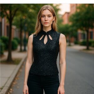 Tobi Black Keyhole Lace Top